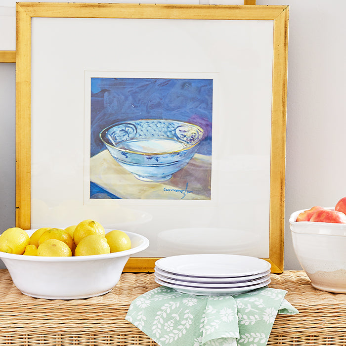 Still Life Decorative Bowl in Gold Frame on Console Table