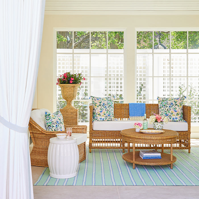 Patio with Woven Wicker Planter with Flowers