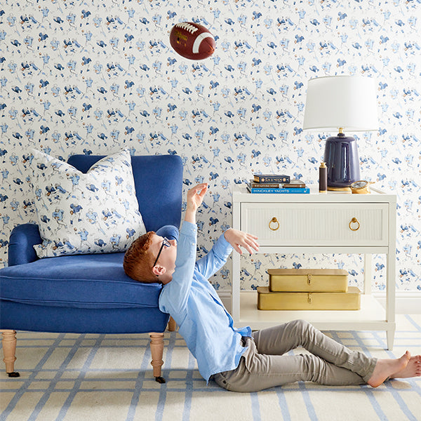 Boy's Room with Game Day Football Wallpaper and Throw Pillow