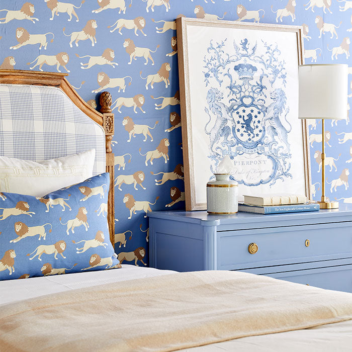 Blue Leopold Pillow in Bedroom