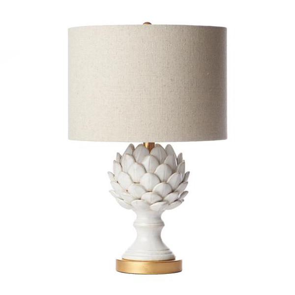 Bonheur Artichoke Lamp in White with Gold Base