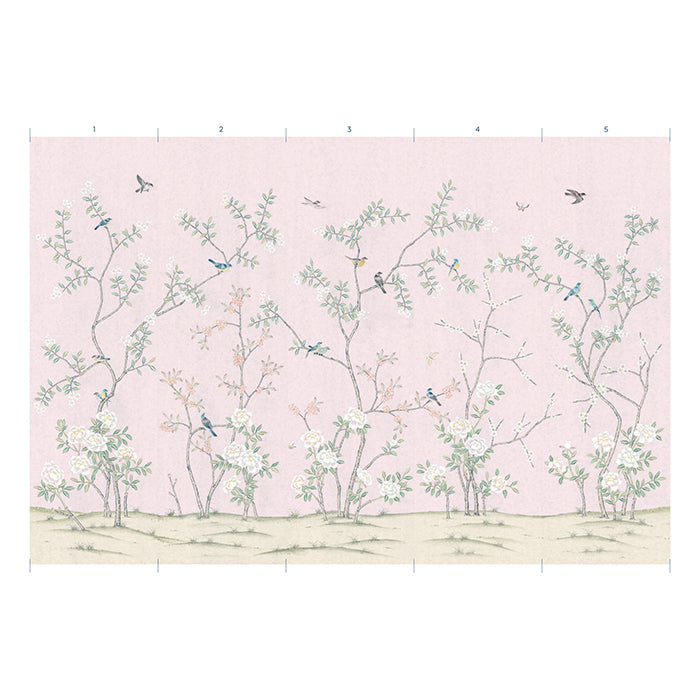 Panels of Abingdon Chinoiserie Wallpaper Mural in Lilac Pink