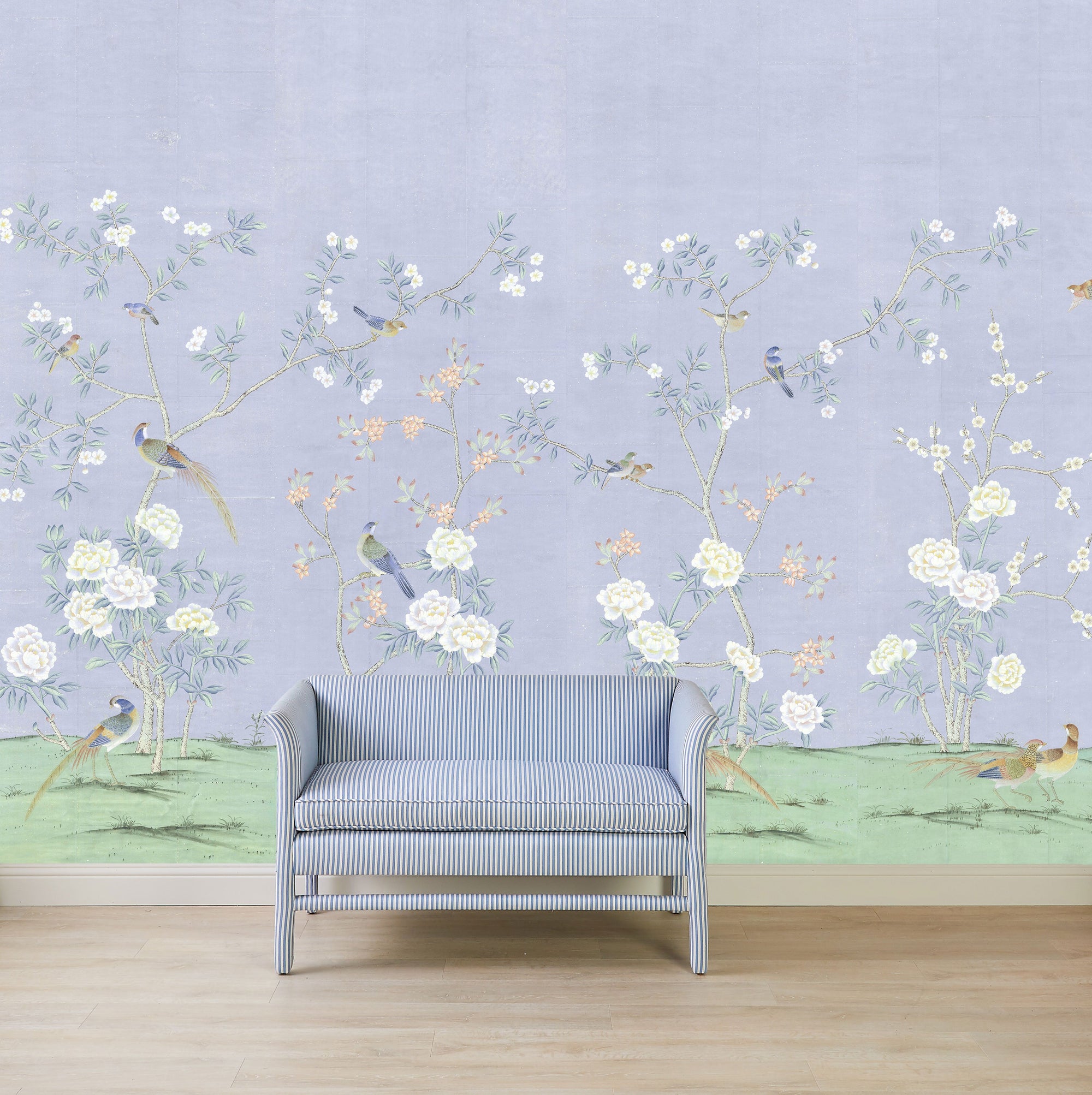 Abingdon in Periwinkle Chinoiserie Wallpaper on Wall