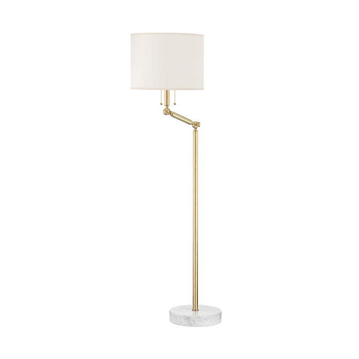 Adams Swing Arm Floor Lamp in Antique Brass with Marble Base