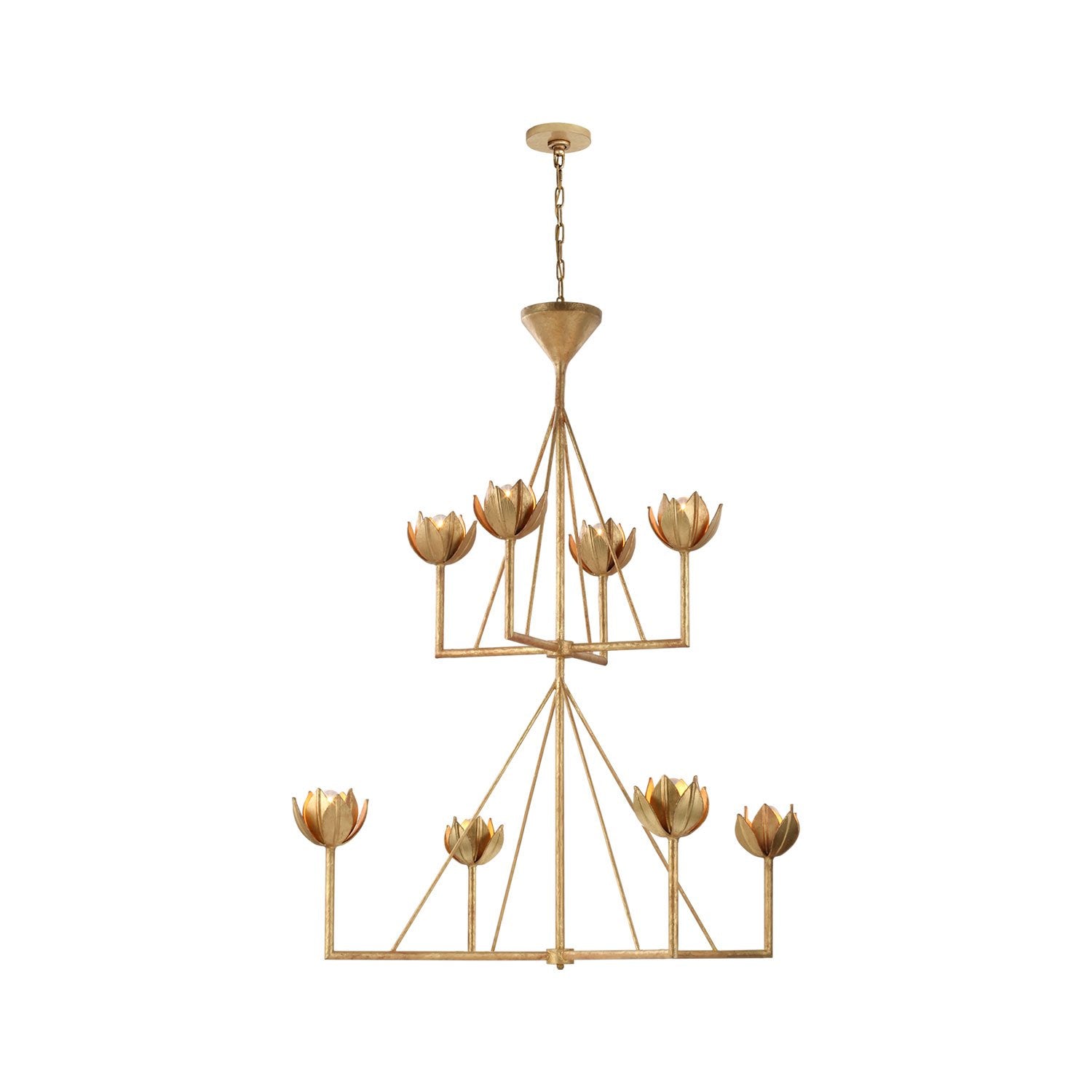 Alberto Large Two Tier Chandelier in Antique Gold Leaf