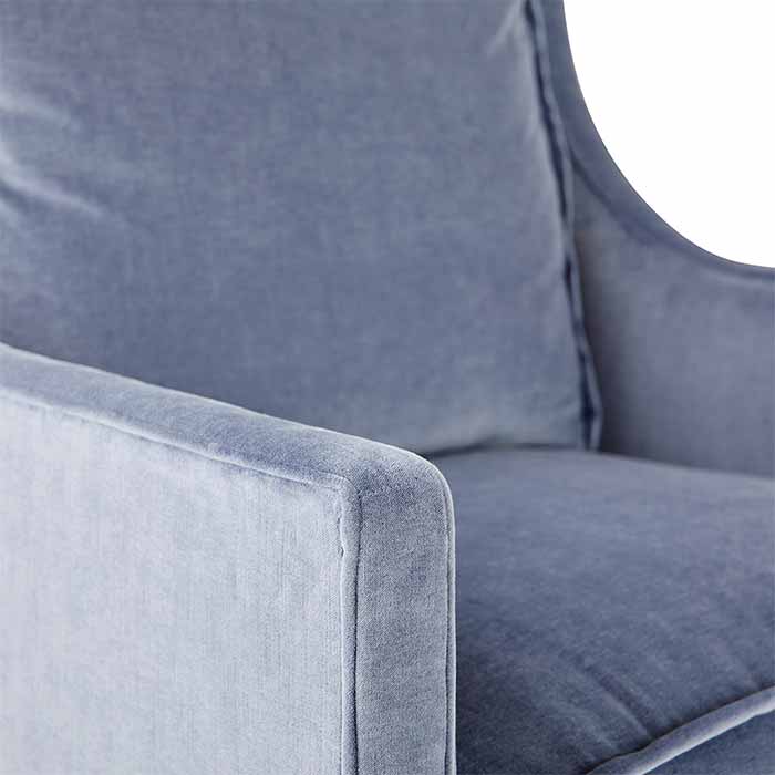 Arm Detail of Alexandra Swivel Blue Velvet Chair