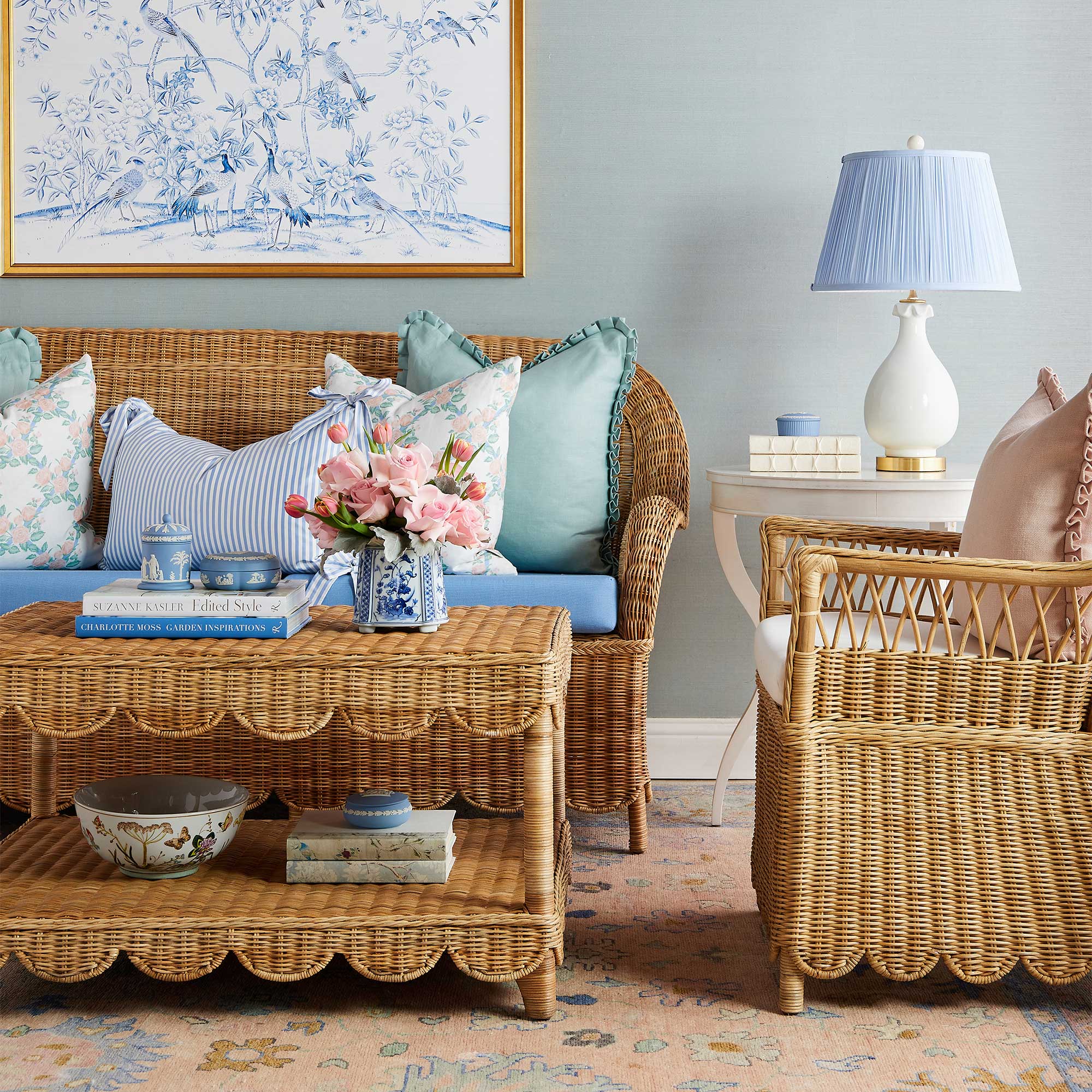 Blue on sale wicker chair