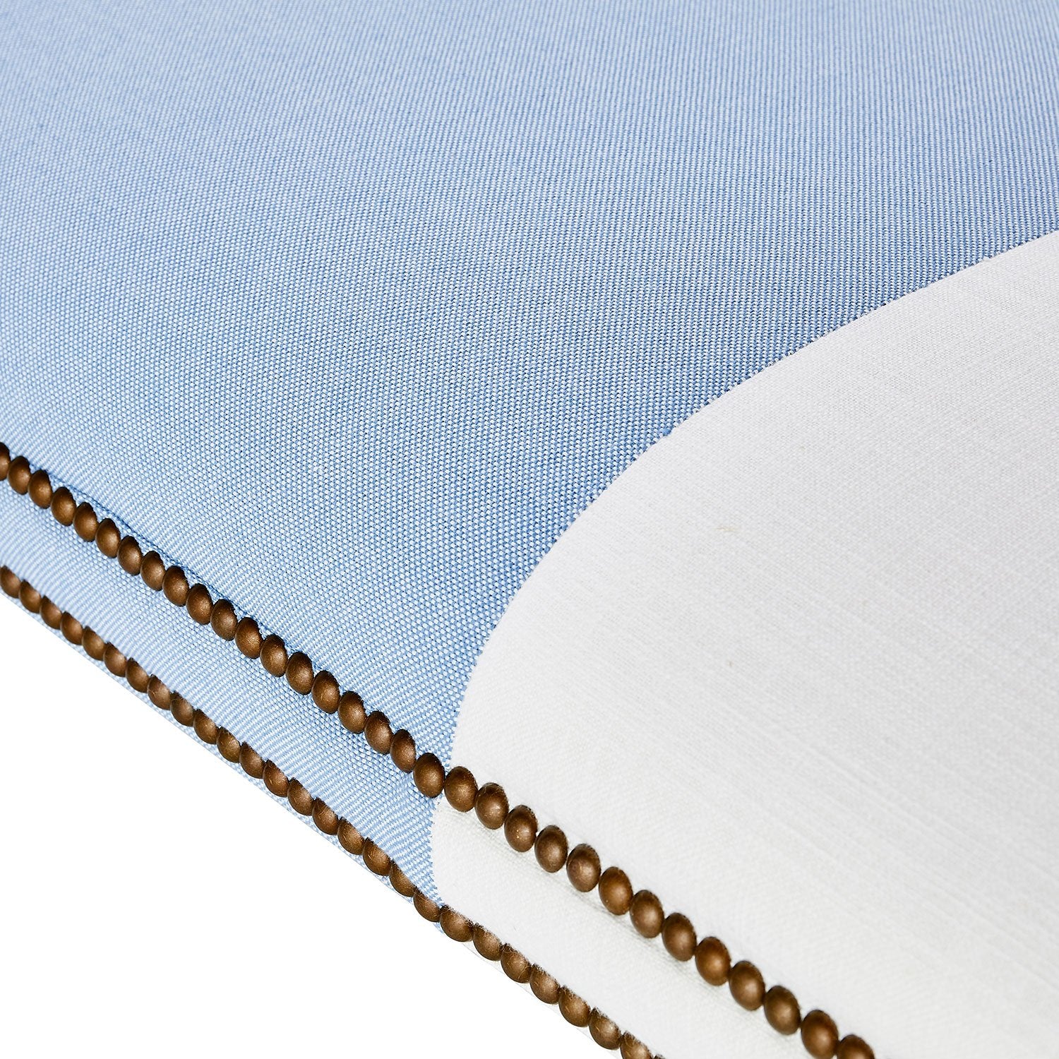 Pearl White and Denim Blue Fabric on Anna Broad Stripe Bench