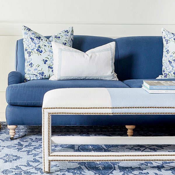 Anna Broad Stripe Bench with Blue Sofa