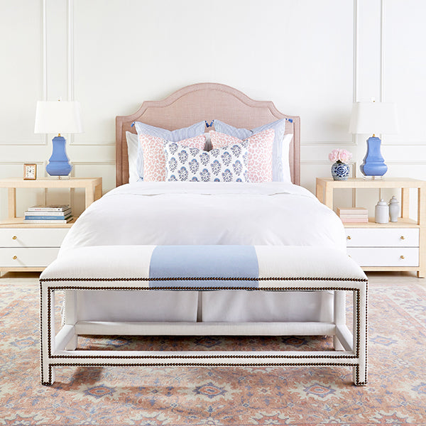 Anna Broad Stripe Bench in Pearl White and Denim Blue in Bedroom