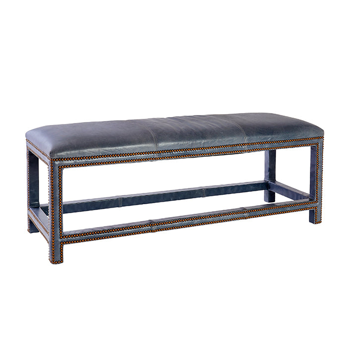 Anna Leather Bench in Navy Blue