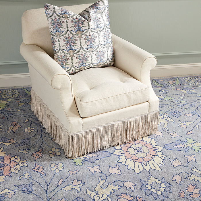 Olivia in Blue Pearl Floral Area Rug Under Accent Chair