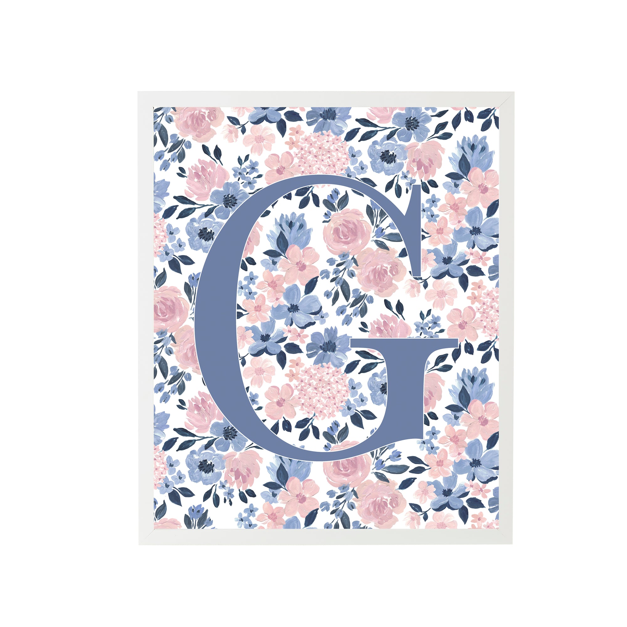 Ava Rose Letter G Nursery Art Print in White Frame