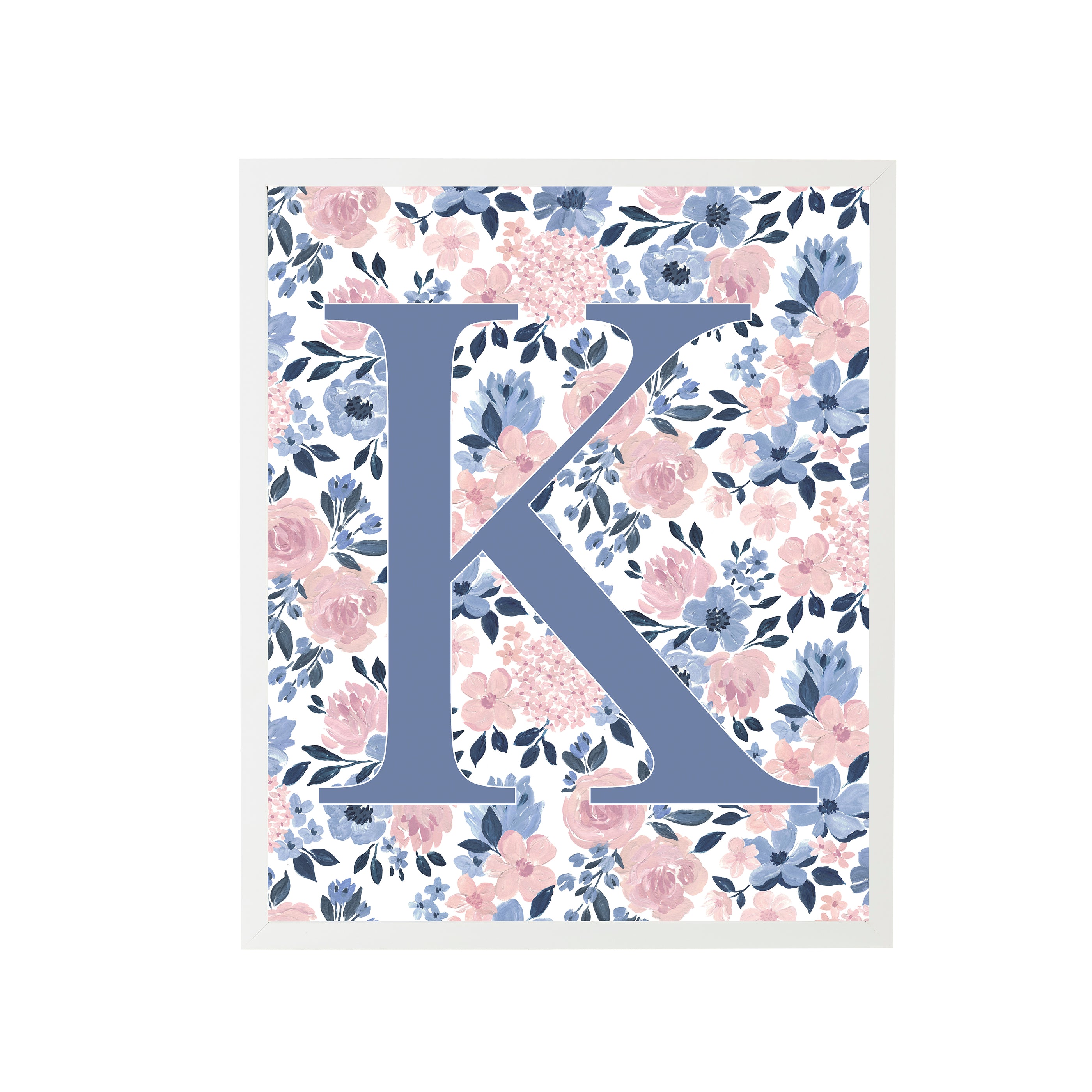 Pink and Blue Ava Rose Letter K Nursery Art Print