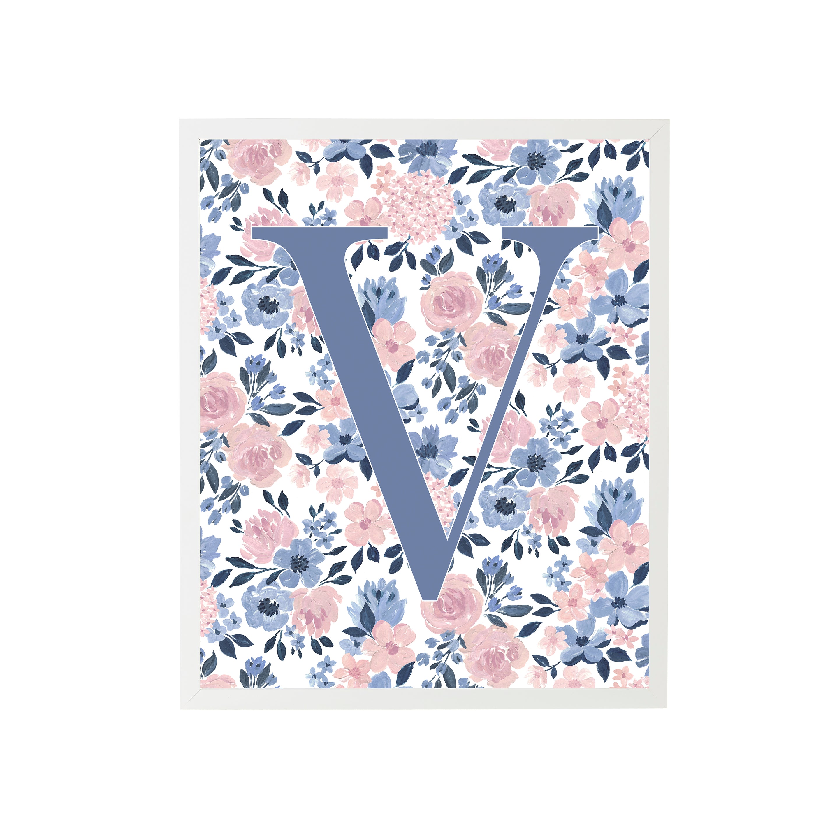 Ava Rose Letter V Floral Art Print