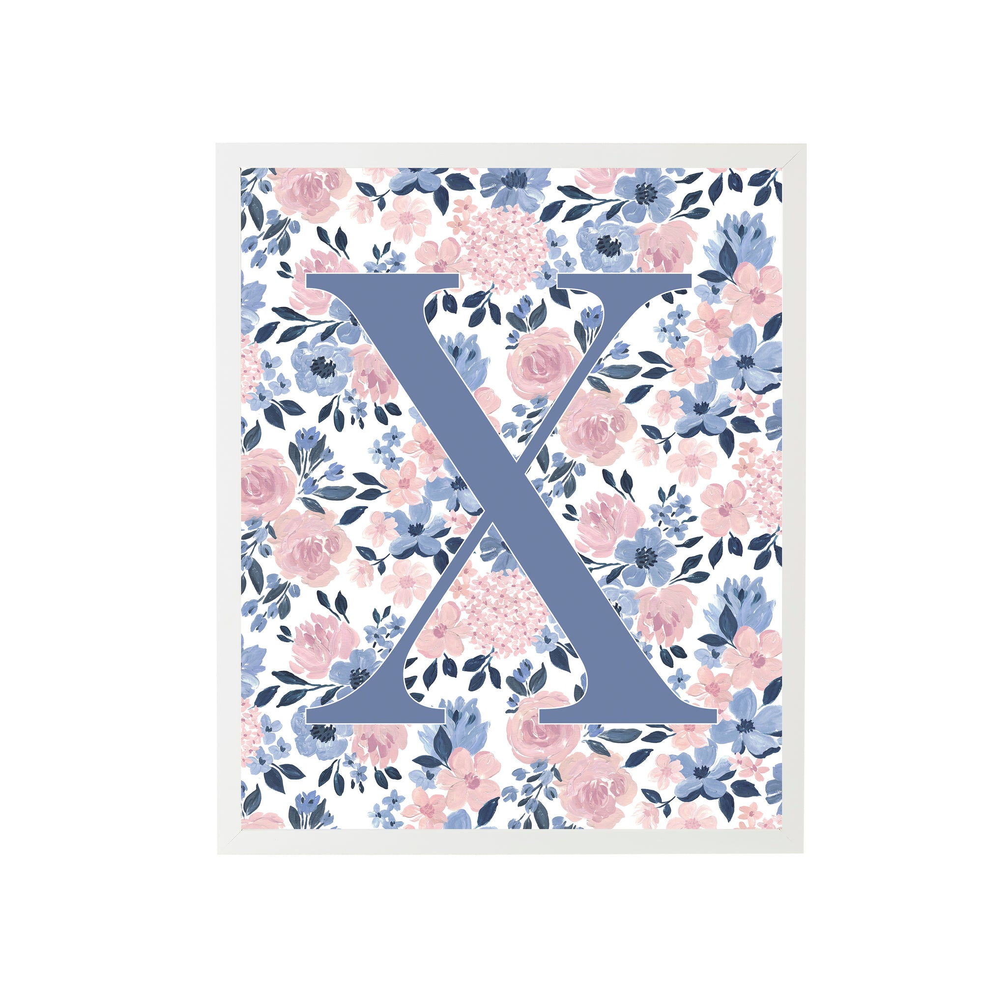 Ava Rose Letter X Kids Floral Art Print
