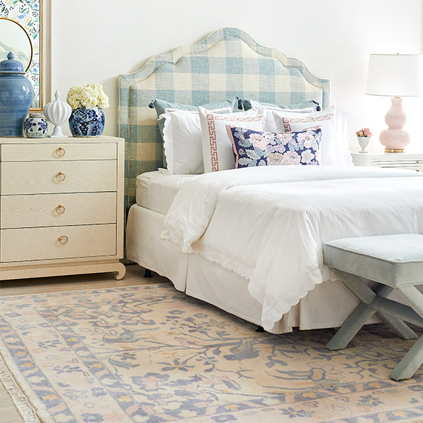 Aviary Blush Rug in Bedroom