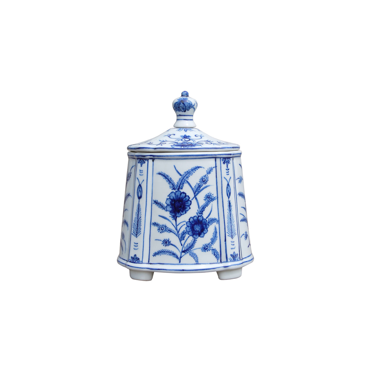 Blue and White Floral Tea Caddy Pottery