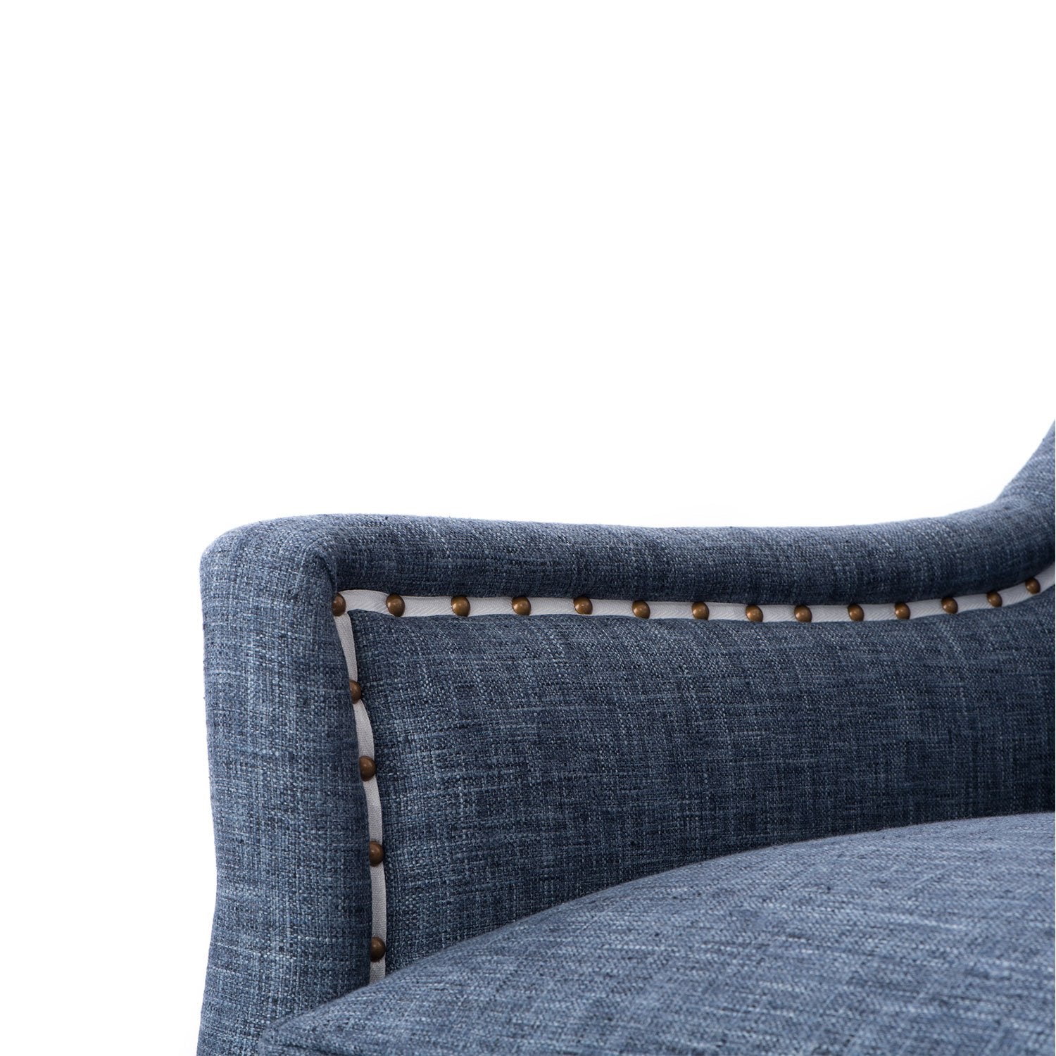 Tacking Detail on Barclay Swivel Chair in Denim Dream