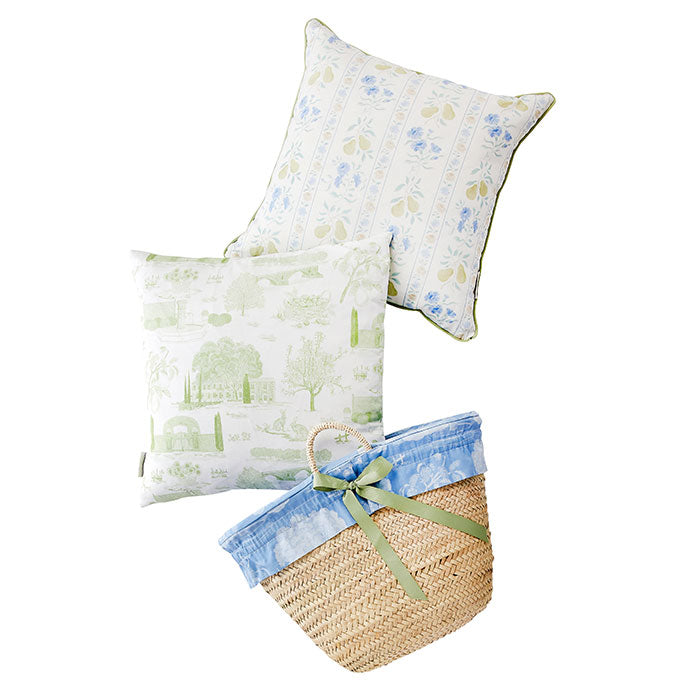 Provence Poiriers Floral Pillow with Citron Piping