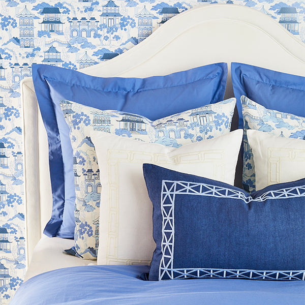 Ivory Empire Trim Pillow in Blue Bedroom