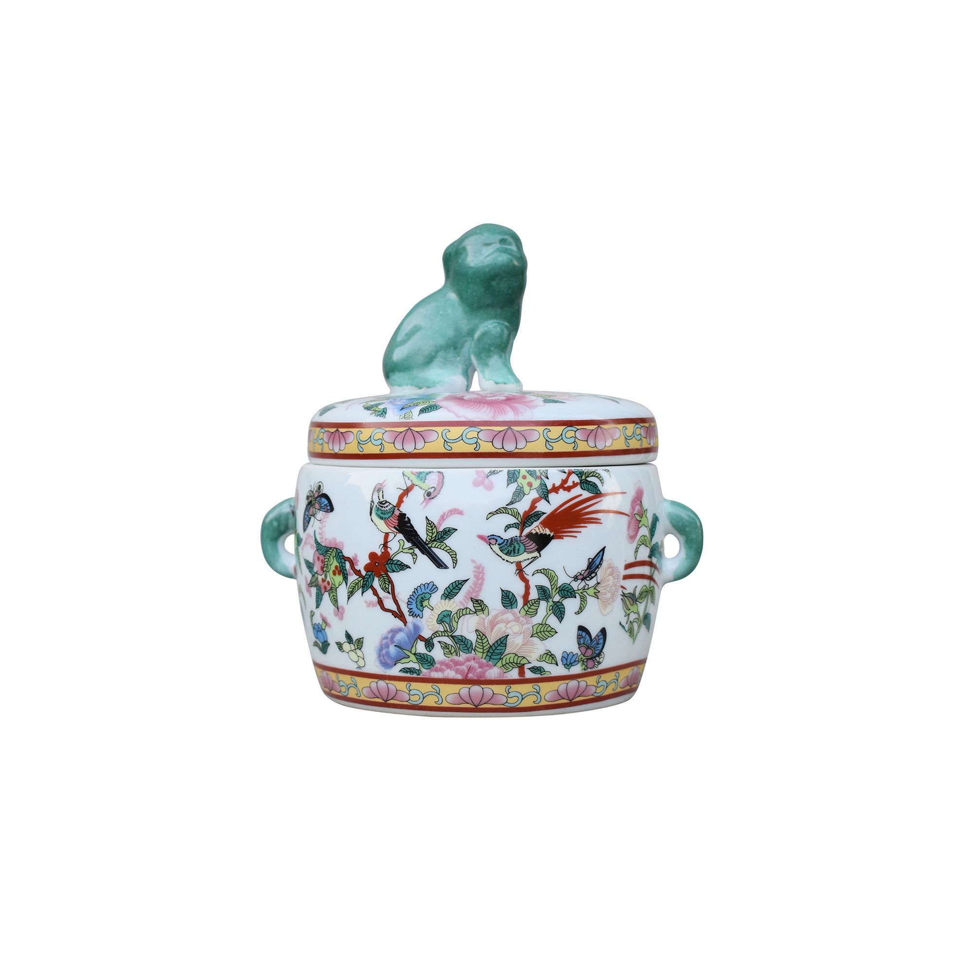 Blossoms Foo Dog Candy Jar Pottery