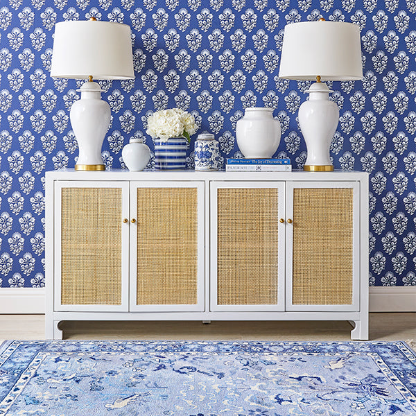 White Bianca Double Cabinet with Woven Doors in Room