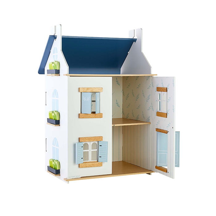 Blue Cottage Dollhouse with One Side Open