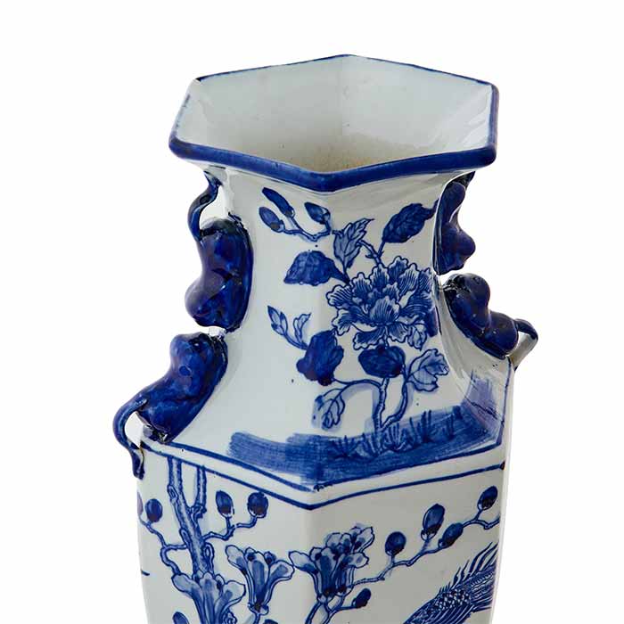 Top of Bold Blue Floral Hex Vase