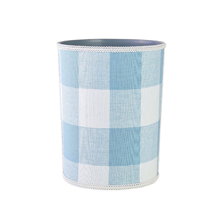 Linen Wastebasket in Blue Check