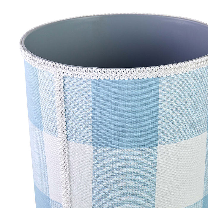 Linen Wastebasket in Blue Check