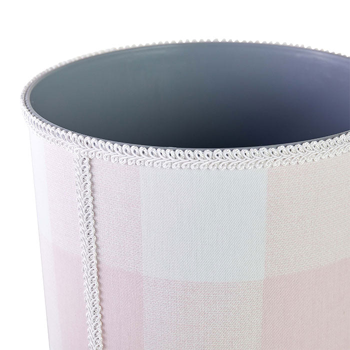 Linen Wastebasket in Blush Check