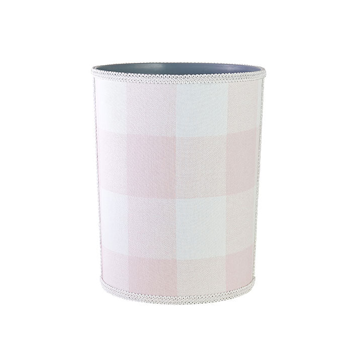 Linen Wastebasket in Blush Check