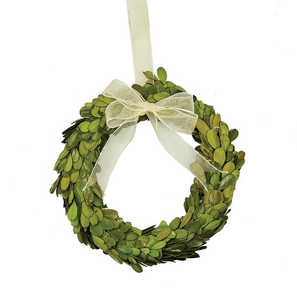 Preserved Boxwood Wreath with Ribbon