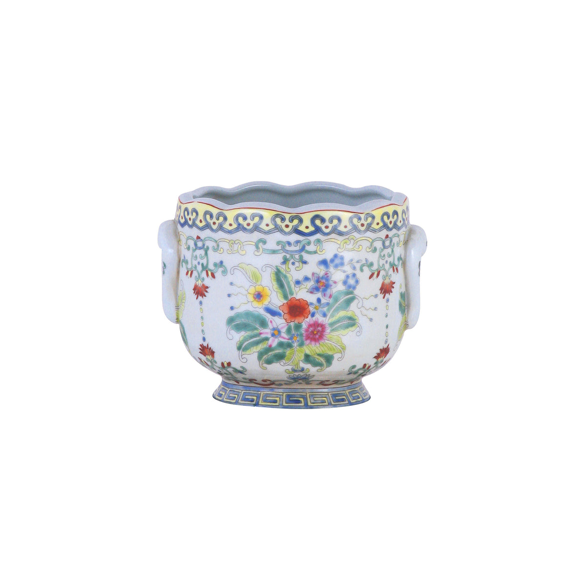 Bright Blossoms Floral Cachepot with Scalloped Edge