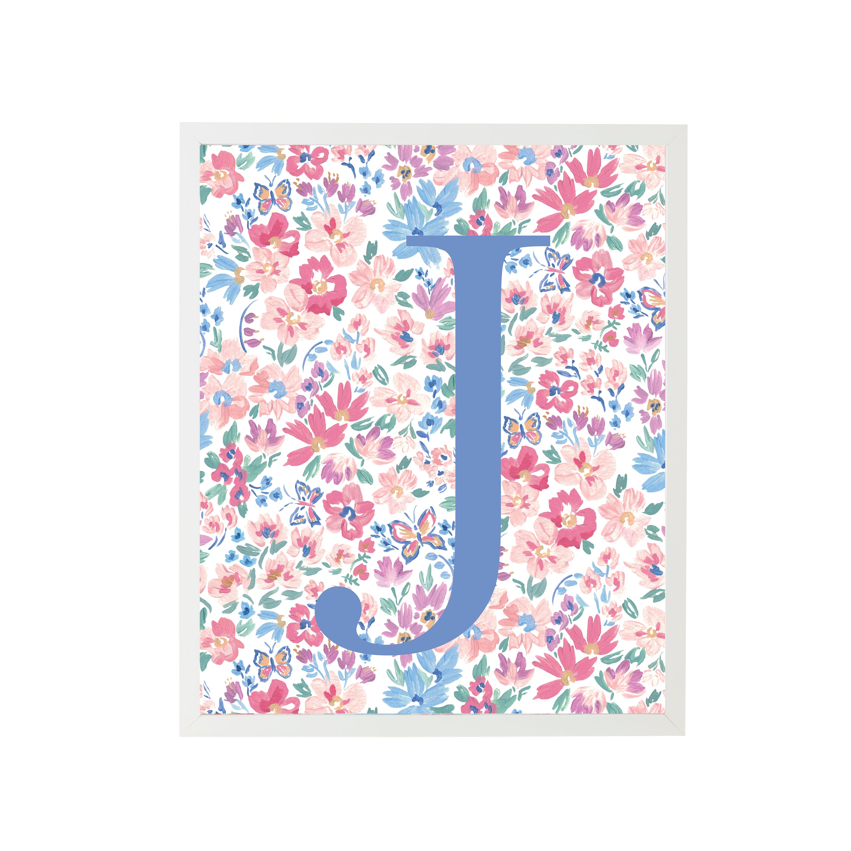 J Framed Butterfly Garden Letter Nursery Art Print