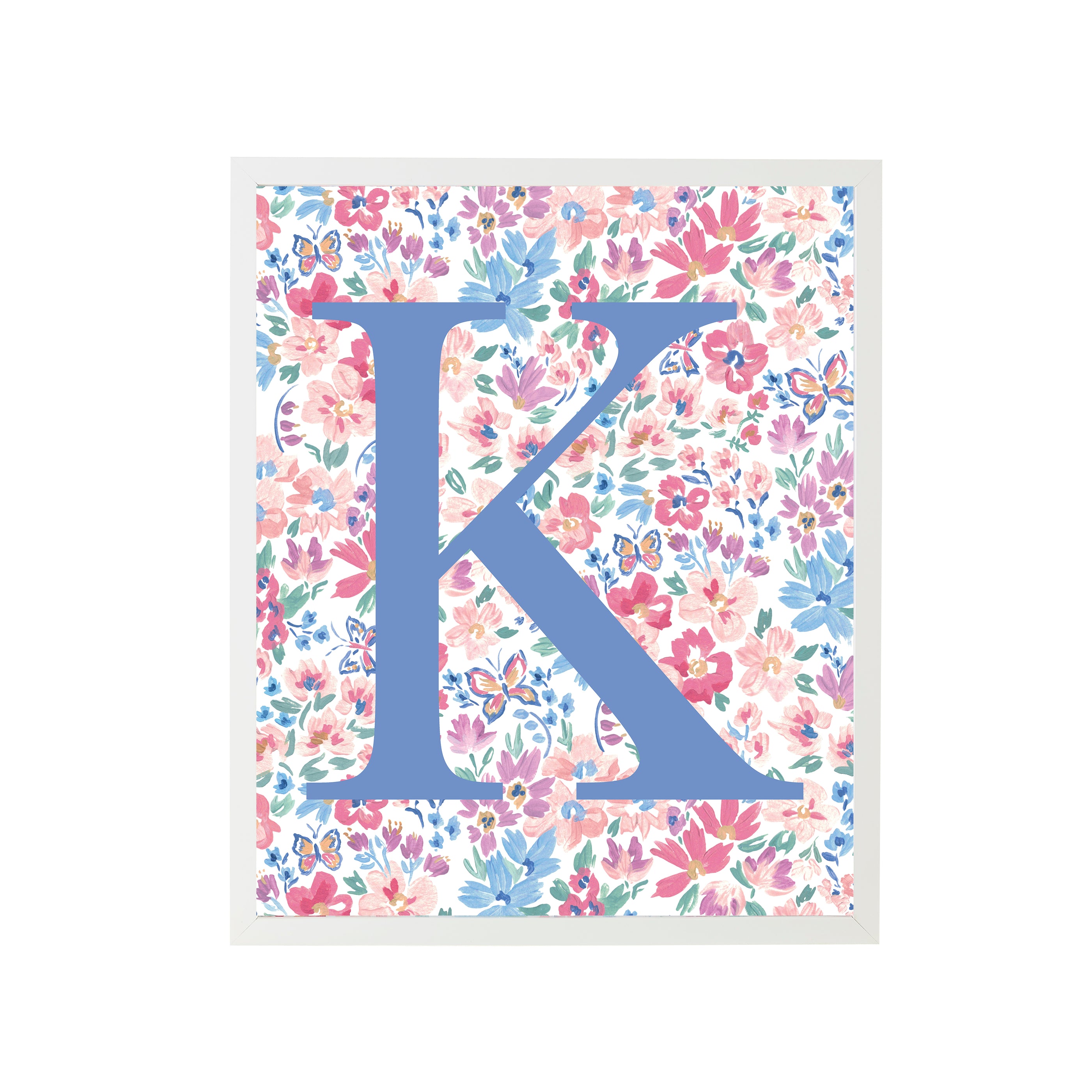 Butterfly Garden Letter Print "K" Framed Art