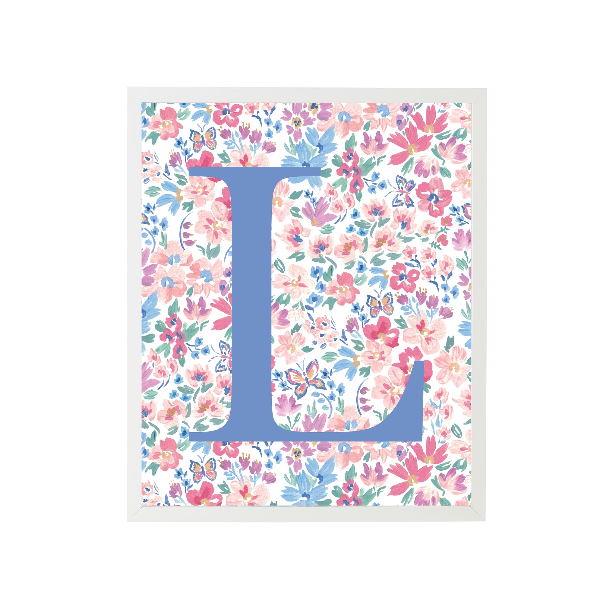 Framed "L" Butterfly Garden Letter Art Print