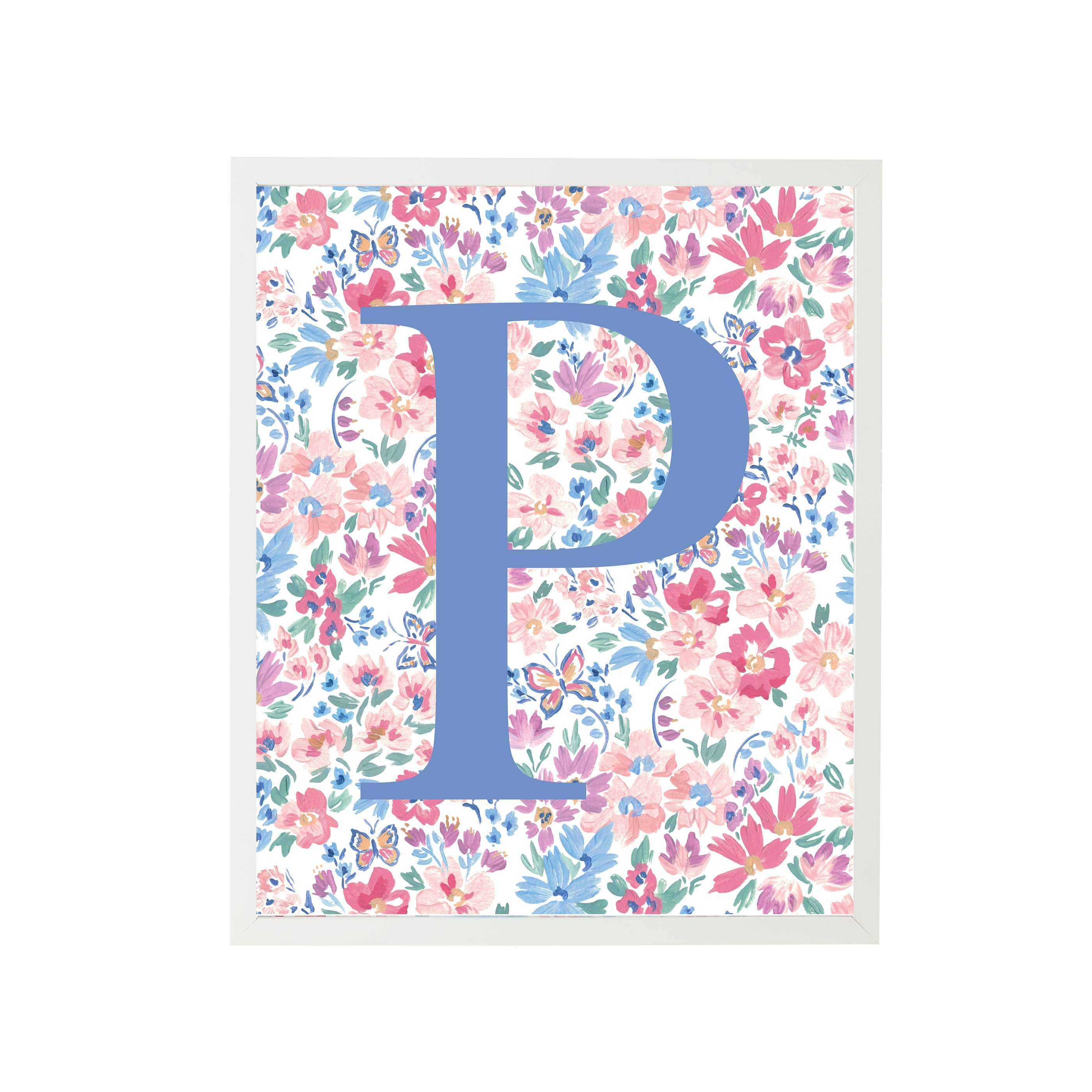 Framed Nursery Decor Butterfly Garden Letter Print "P"