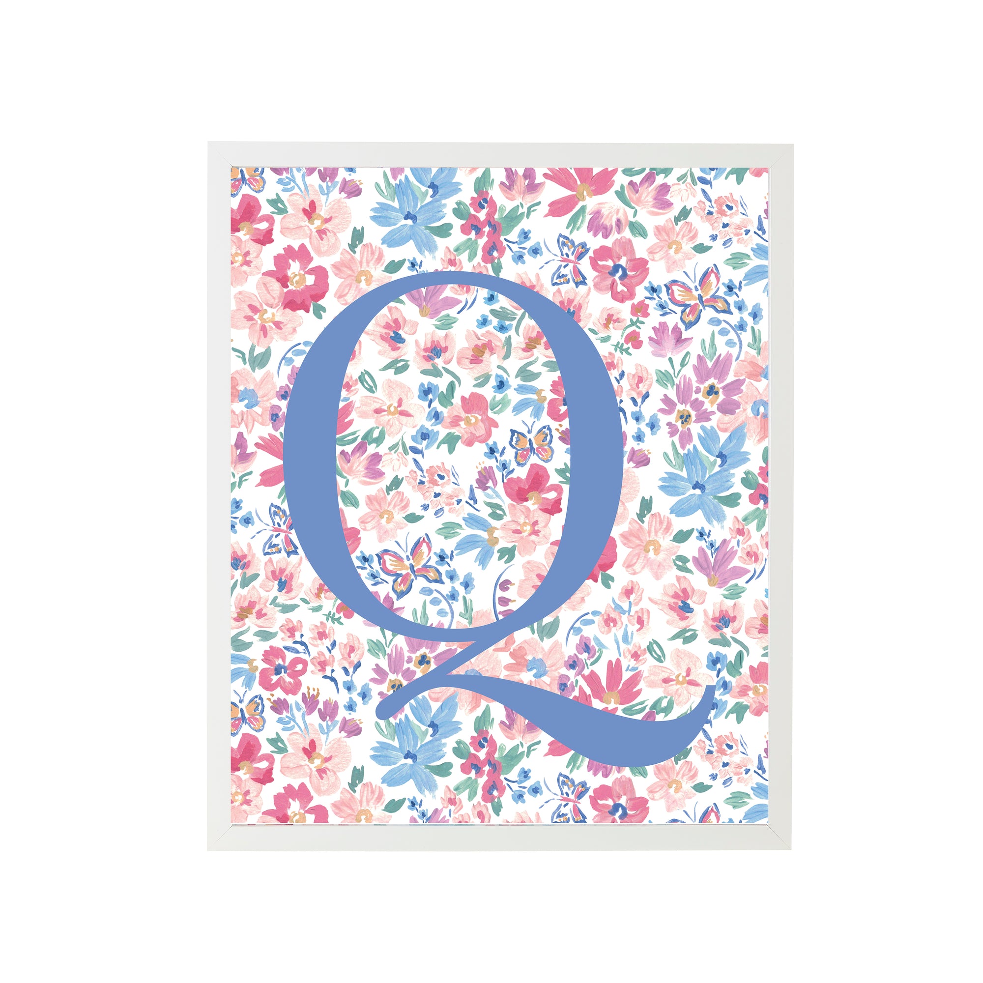 Framed Butterfly Garden Letter "Q" Art Print
