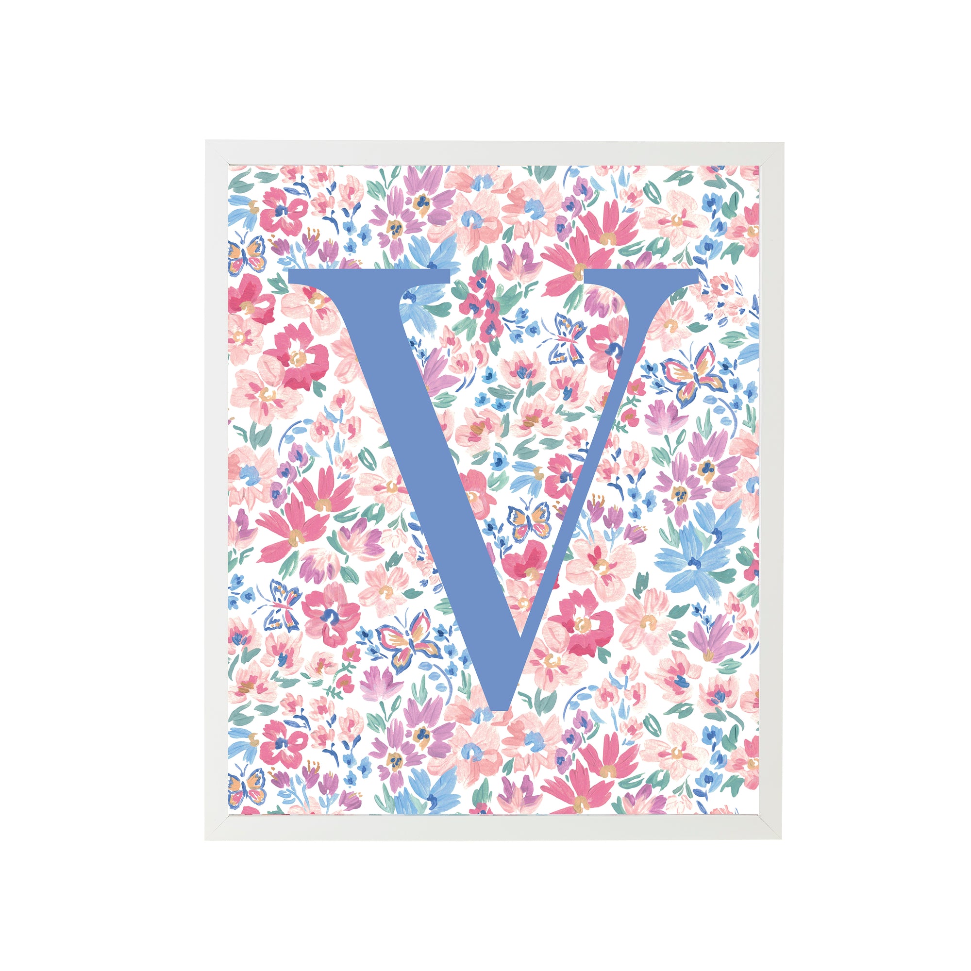 Framed Butterfly Garden Letter "V" Art Print