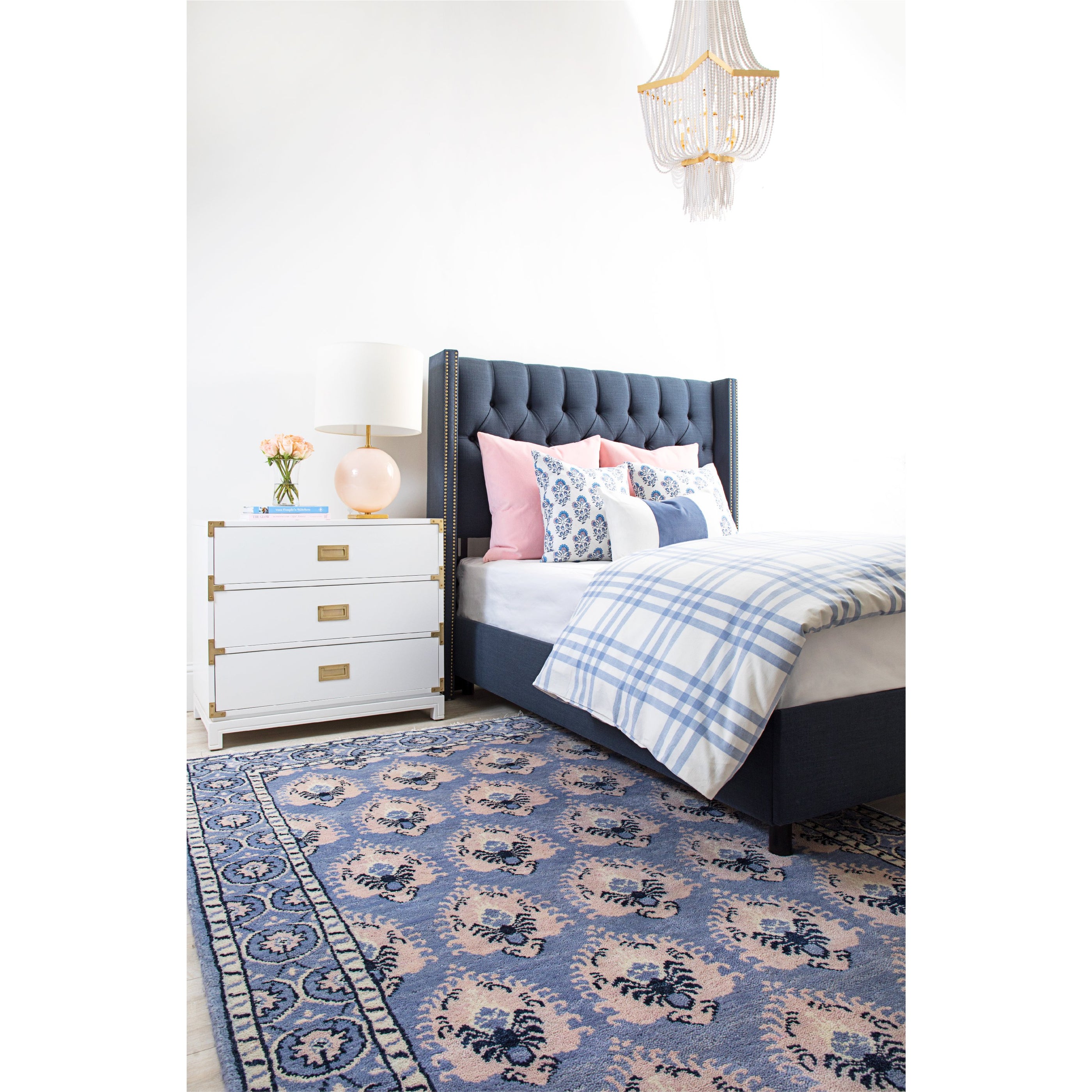 Bali Rug in Blush Bedroom Style