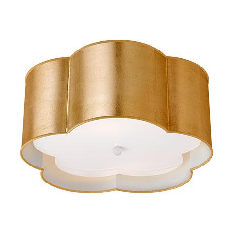 Bryce Medium Flush Mount Flower Drum Light in Gild Gold & White 