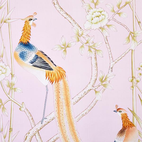 Chinoiserie Calais Mural Wallpaper in Powder Pink Sample Swatch