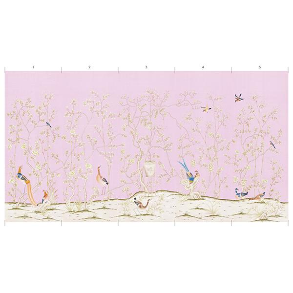 Panels of Chinoiserie Calais Mural Wallpaper in Powder Pink
