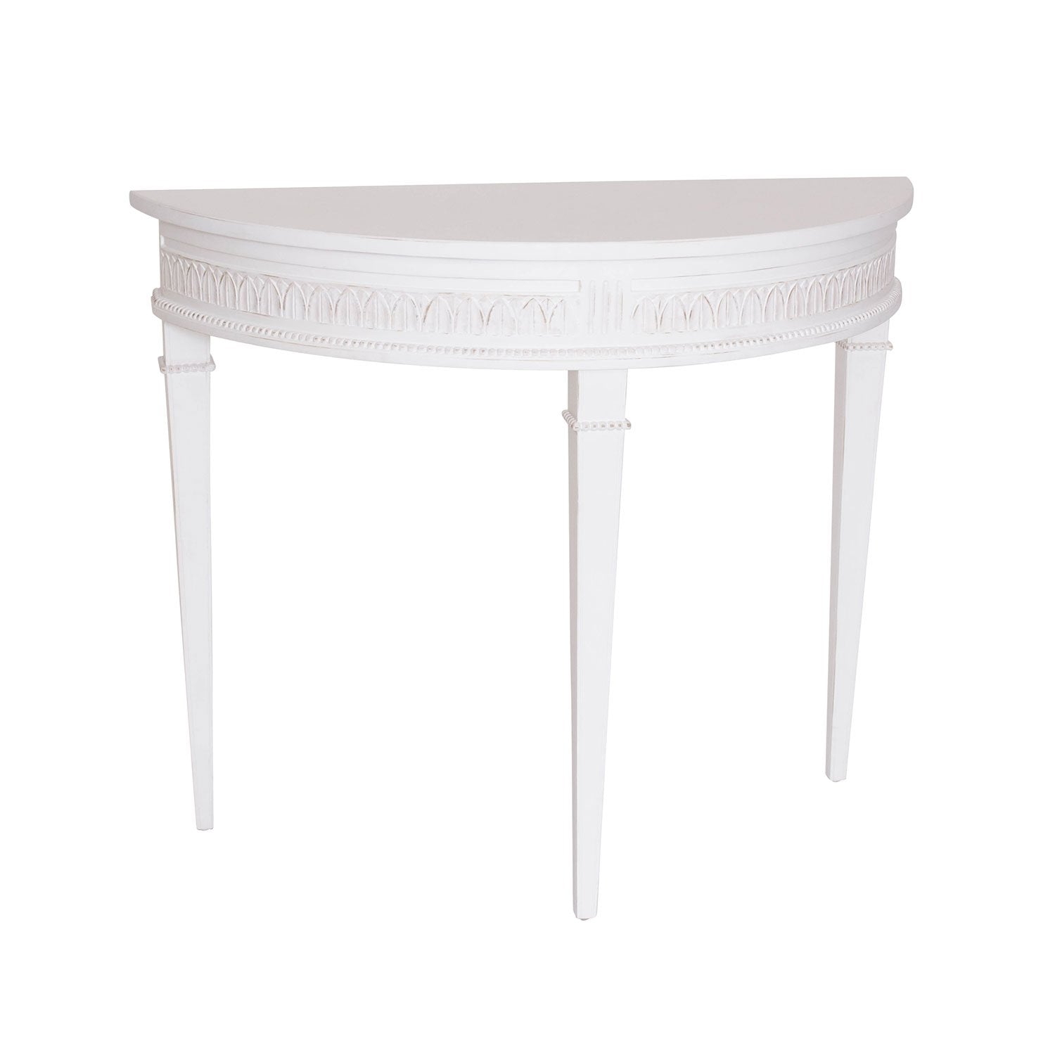 White Camilla Demilune Accent Table with Carved Detail