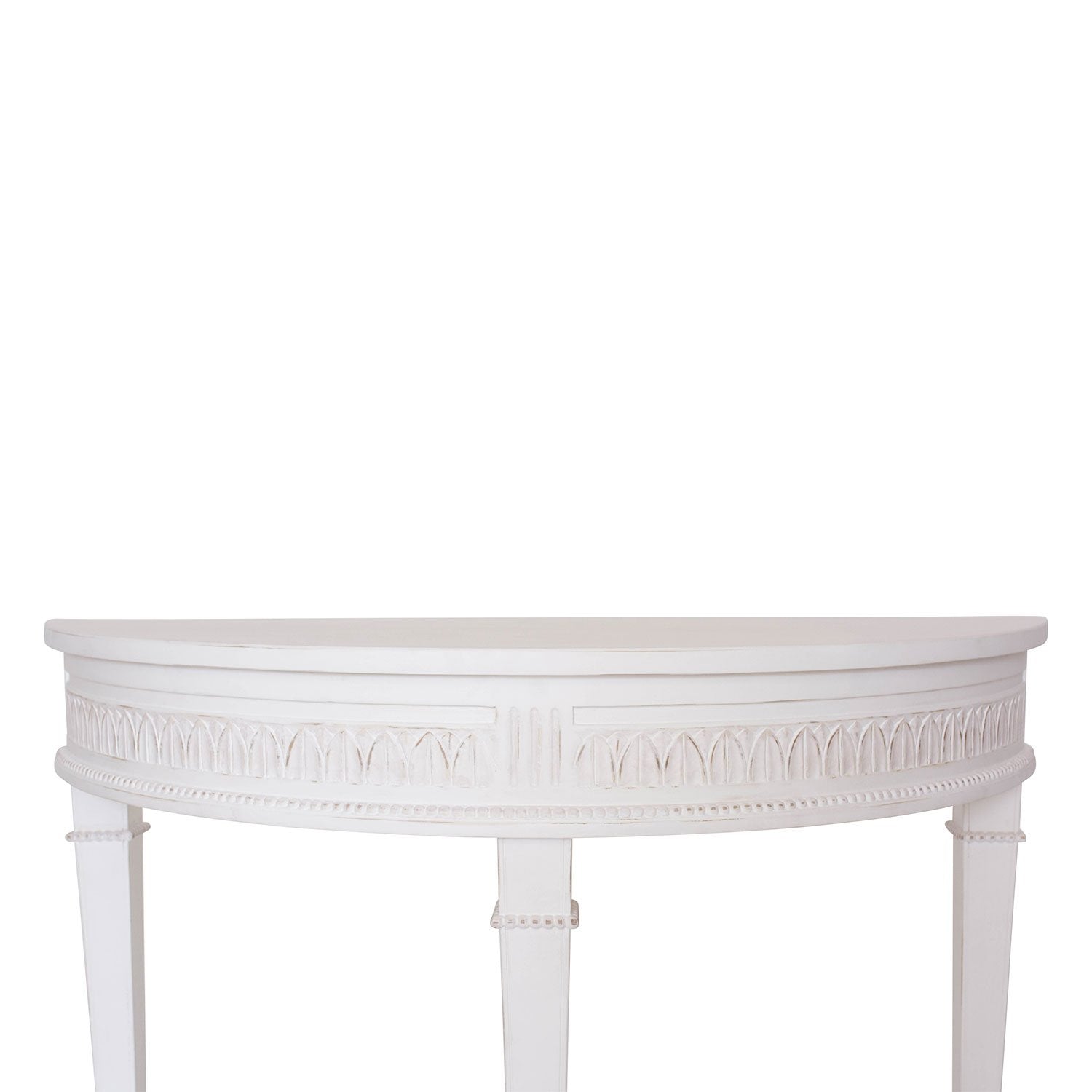 Carved Details on Camilla Demilune Accent Table in White