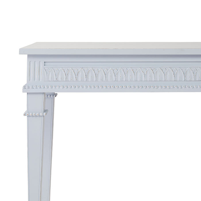 Carved Details on Blue Camilla Console