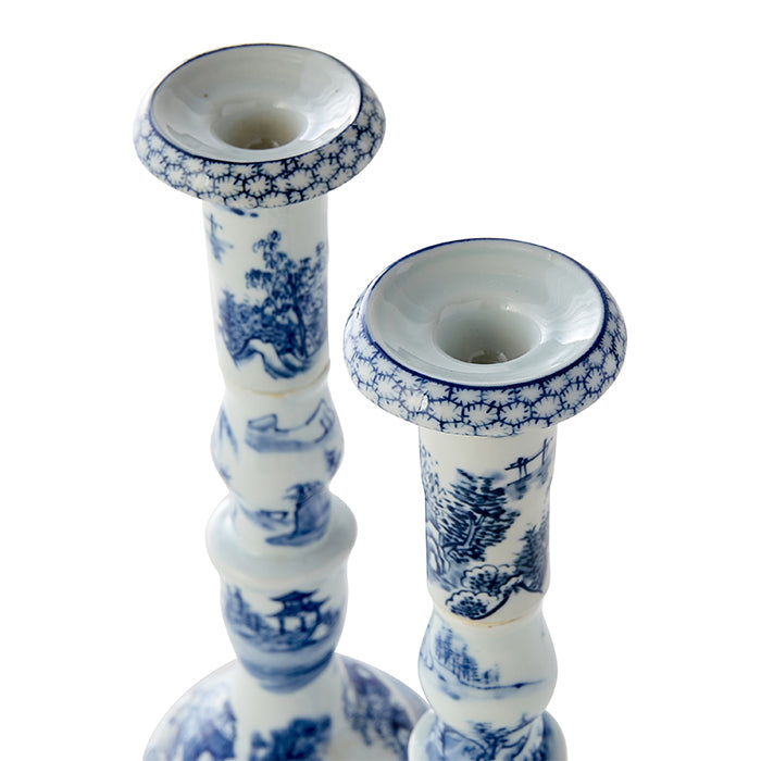 Blue and White Canton Pocelain Candle Holders