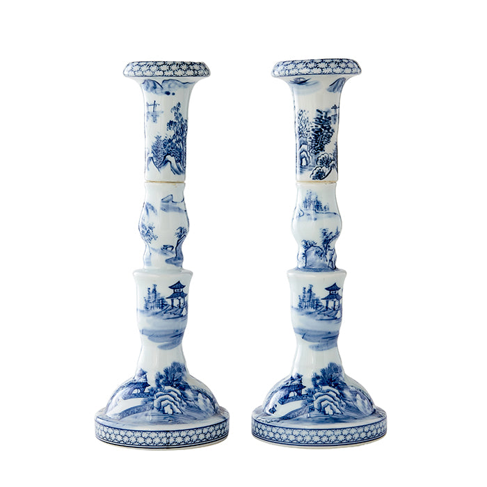 Blue and White Canton Candle Holders